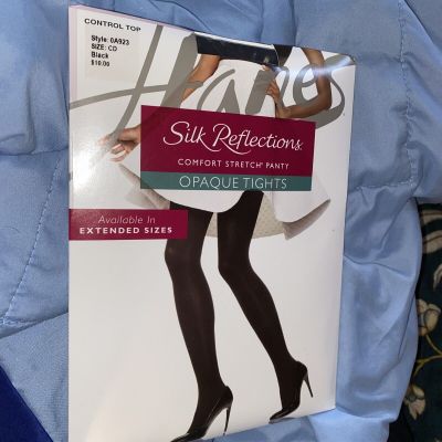 Hanes Silk Reflections Control Top CD Black Opaque Tights Comfort Stretchy Panty